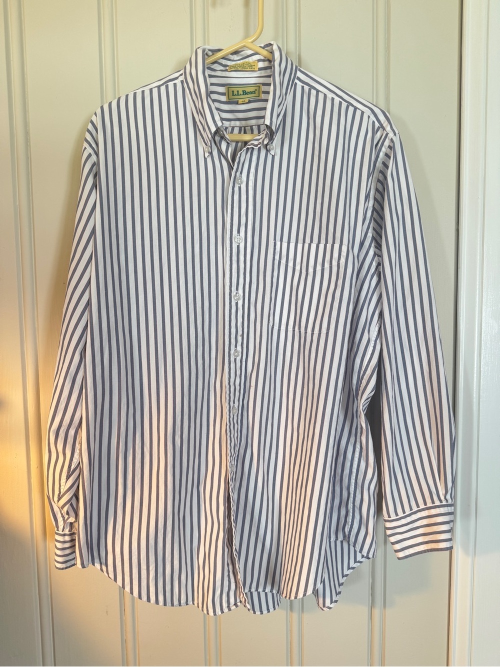 L.L. Bean vintage Men's Blue and White Vertical Stripe Button-Down Shirt